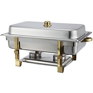 lot 4761 image: Winco 201 Malibu 8 Qt. Full Size Gold Accent Chafer, 8 Quart, Silver