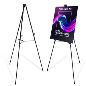 lot 4763 image: Falling in Art 66 High Black Aluminum Display Easel Stand, Large Adjustable Height Presentation Stand, Portable Tripod Holding Signs, Posters, and Whiteboards Up to 25lbs