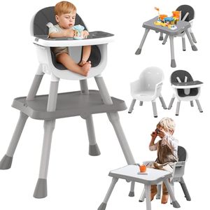 lot 4767 image: Baby High Chair, 8 and 1 Portable High Chair with 2 Dinner Plates, Baby Feeding Chair with Toddler Table, Toddler Chair with Building Blocks, Convertible Highchair with PU for 6-36 Babies, 3-6 Kids