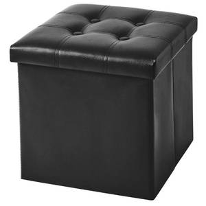 lot 4769 image: YOUDENOVA 15 inches Folding Storage Ottoman, Cube Storage Boxes Footrest Stool, Small Ottomans with Foam Padded Seat, Support 300lbs (Black, Leather)