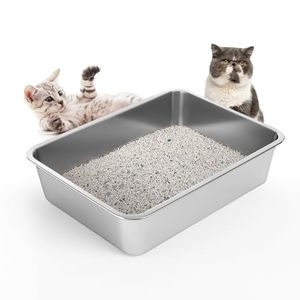 lot 4771 image: LIHONG Large Size Stainless Steel Litter Box for Cat and Rabbit,Metal Litter Box for Pet,Non Slip Rubber Absorbs Odor Kitty Cat Litter Pan, Easy to Clean 24L�16W�4H