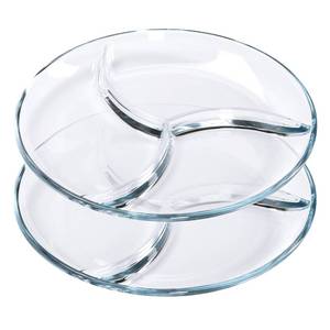 lot 4777 image: FOYO Round Tempered Glass Serving PlattersTrays - 3 Sectional -10 Diameter, Set of 2