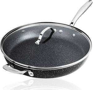 lot 4789 image: Granitestone 14 Inch Frying Pan with Lid, Large Non Stick Skillet for Cooking, Nonstick, Ultra Durable Mineral and Diamond Coating, Family Sized Open Skillet, OvenDishwasher Safe, Black