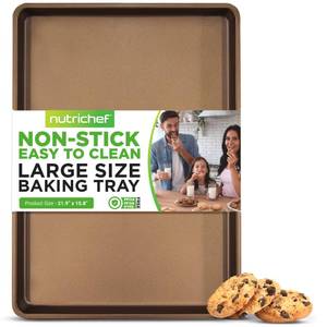 lot 4793 image: NutriChef Nonstick XL Cookie Sheet Baking Pan, Extra Large 22 Inch x 16 Inch, Carbon Steel Oven Baking Sheet for Cookies & Pastries, Gold - NCLG1GD