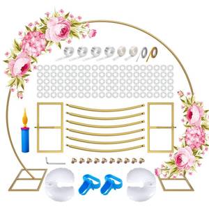 lot 4810 image: Pondpm 7.4ft Metal Round Backdrop Stand, Balloon Arch Frame, Gold Circle Arch Balloon Arch Stand Kit for Wedding Baby Shower Anniversary Birthday Party Photo Background Decoration