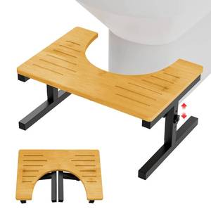 lot 4815 image: Foldable Bamboo Toilet Stool for Bathroom, Adjustable Multi-Heights Poop Stool for Adults Kids, Portable Squatting Potty Stool with Double Anti-Slip Design