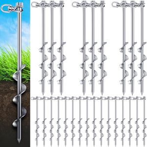 lot 4819 image: Zhengmy 24 Pcs Ground Anchors Screw in, 12 Inch Heavy Duty Tent Stakes with Trampoline Anchor Hook Ground Stakes for Camping Tent Canopies Ports Sheds Swing Sets Securing Animals (Silver)