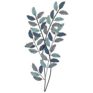 lot 4825 image: Deco 79 Metal Leaf Home Wall Decor Wall Sculpture with Gold Accents, Wall Art 15 x 1 x 32, Blue