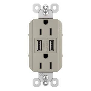 lot 4833 image: Legrand 15 Amp 125 Volt Duplex Outlet with USB - Retail $122.77