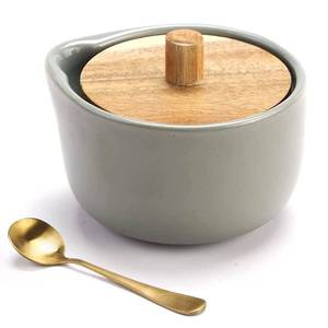 lot 4843 image: everous Salt Box(grey) Salt Cellar Elegant Design Decorative Boxes Big Capacity Wood grey Ceramic Base