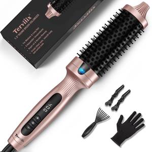lot 4845 image: Terviiix 1.5 Inch Thermal Brush Create Blowout Look, Get Loose & Volume Layer Hair, Ceramic Tourmaline Ionic Hot Brush Heated Curling Brush, Digital Display 9 Temperatures Curling Iron, Dual Voltage