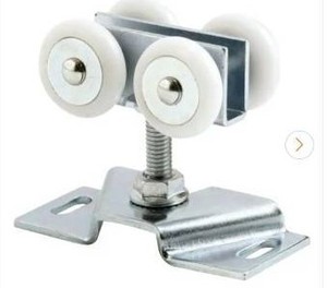 lot 3518 image: HANDS ON Door Roller Assembly, 78 in., Convex, Plastic Tires, Steel Bracket and Ball Bearings