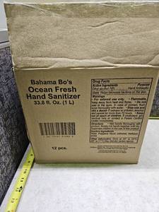 lot 29 image: Bahama Bos Ocean Fresh Hand Sanitizer, 1 liter each, 12 pack box, brand new