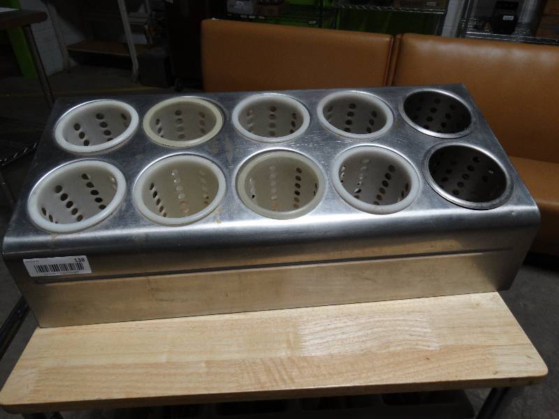 lot 138 image: 10 hole stainless steel silverware holder