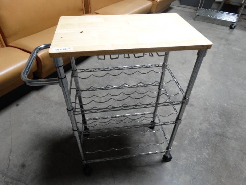 lot 143 image: Metro style wine cart w block top- On wheels
