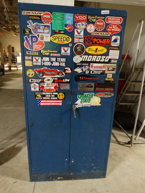 lot 227 image: 2 door metal shop cabinet w contents