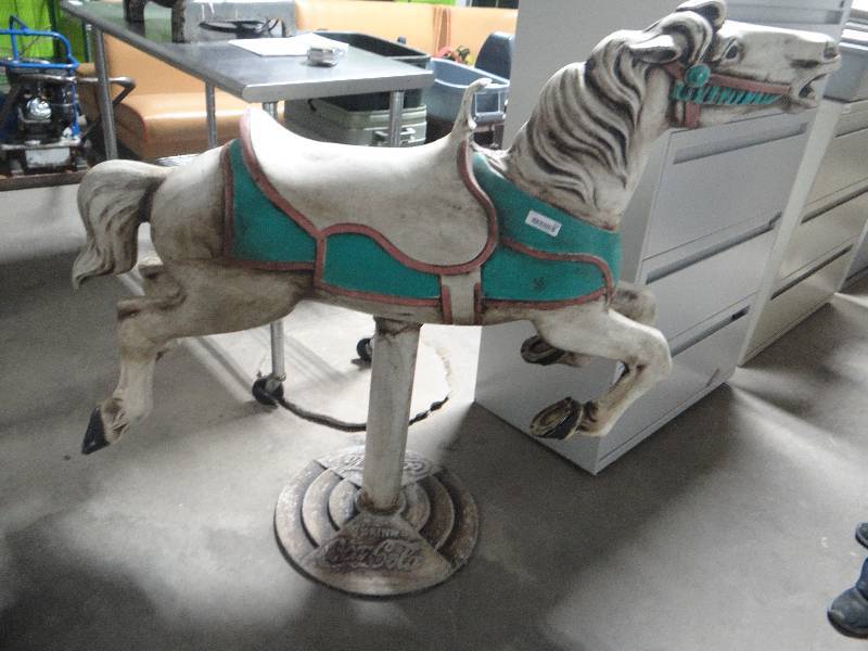 lot 356 image: Cast aluminum carousel horse- Coca-Cola stamped base