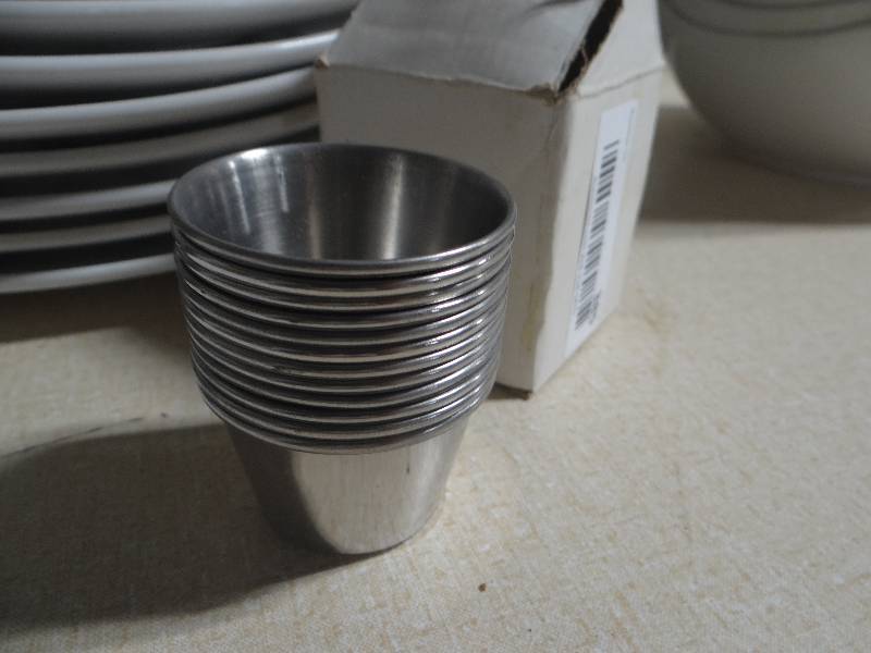 lot 385 image: 12 small stainless steel sauce bowls