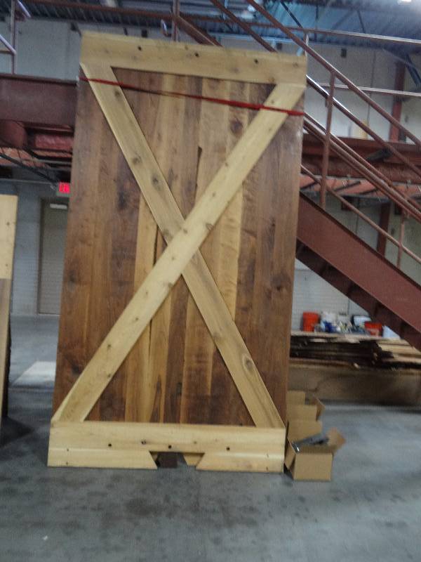 lot 5547 image: Custom Built Walnut And Pine Rolling Barn Doors