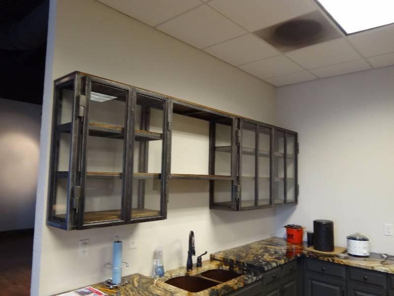lot 5577 image: Very Nice Custom Built Steel Frame, Glass, And Hardwood Cabinets