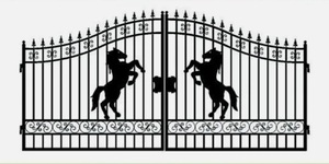 lot 37 image: UNUSED 2024 Greatbear 14 foot Bi-Parting Iron Gate - Horse in the Middle of Gate Frame.
