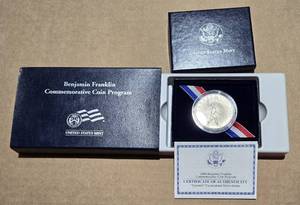lot 44122 image: 2006 Scientist Uncirculated Silver Dollar Benjamin Franklin Commemorative Coin Program United States Mint wCOA
