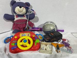 lot 44153 image: Toys - stuffed Bear, Car Seat Steering Wheel, Hummer