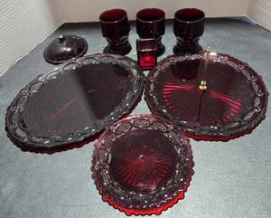 lot 44161 image: Vintage Avon 1876 Cape Cod Collection Ruby Red Glass Pieces 1976