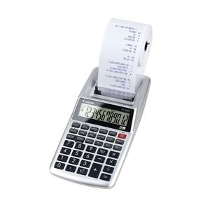 lot 44169 image: Canon P1DHV3 Compact Printing Calculator - Sign Change Built-in Memory Item Count Clock Calendar - 12 Digits - Silver