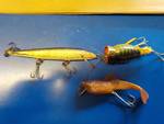 3 Fishing lures 1 is a Rappala and 1 is a Hula Popper