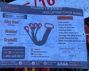 lot 2647 image: UNUSED QTY OF (8) PALADIN 7 ft Double Legs Lifting Chain Sling PLD-G80
