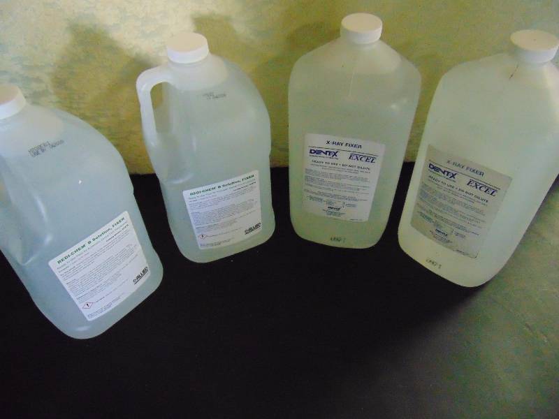 lot 4262 image: (4) bottles X-Ray Filler Solution (2) 1 gallon bottles Dentex Excel X-Ray Fixer, (2) 1 gallon bottles Redi-Chem B- Solution Fixer