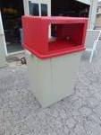 lot 4266 image: (1) Carlisle 56 gallon trash can red hood lid with flap 34405805 sells on U-Line for $360.00