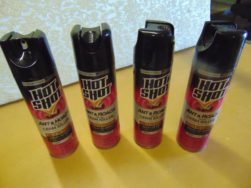 lot 4304 image: (4) cans Hot Shot Ant & Roach Plus germ Killer, Floral Scent, 17.5 oz. cans