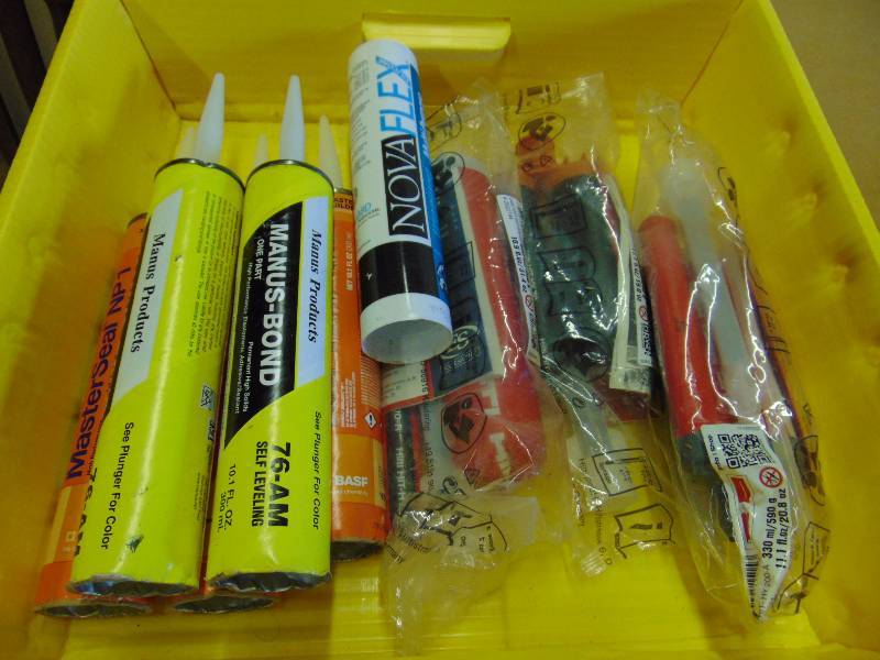 lot 4309 image: (9) ct. mixed lot adhesives and sealants, Hilti, Nova Flex, Manus Bond, Master Seal NPI