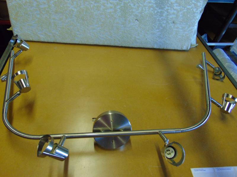 lot 4315 image: 6- light track lighting style set up, adjustable, hard wired with metal stand-offs, nickle finish, specific bulbs- not included