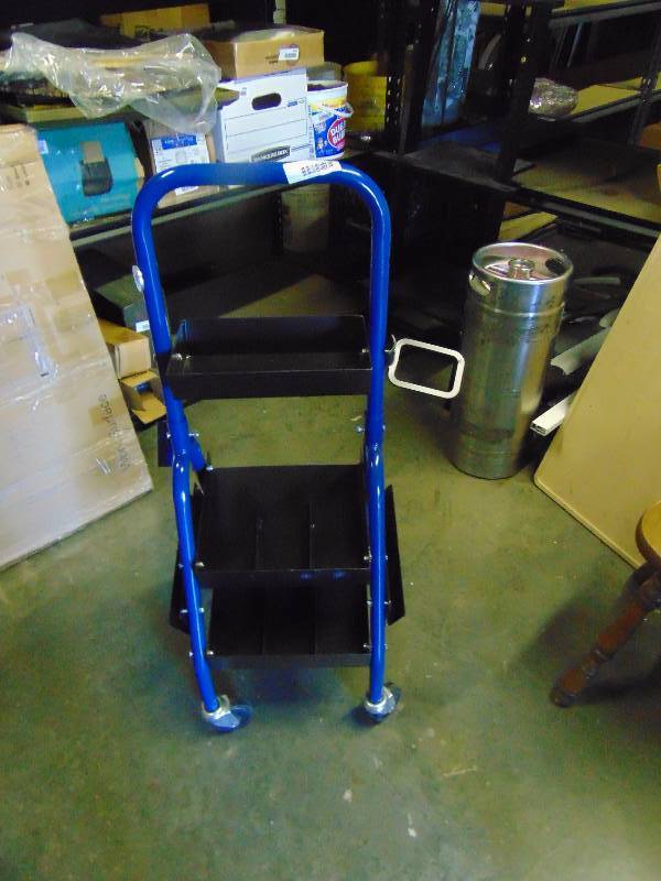 lot 4337 image: High Country Maintenance Farrier Tool Cart, Metal, Blue with Black tray, 39 tall x 15-34