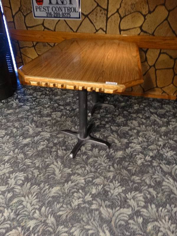 lot 450 image: Wood top table with metal legs.