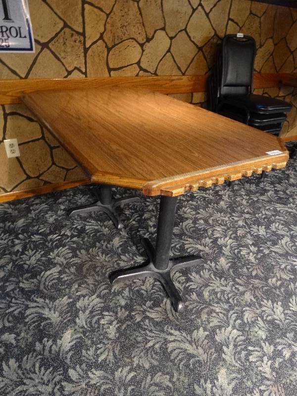 lot 452 image: Wood top table with metal legs.