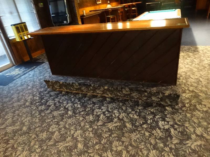 lot 486 image: Wood buddy bar. 43 H x 96 L x 22 W.