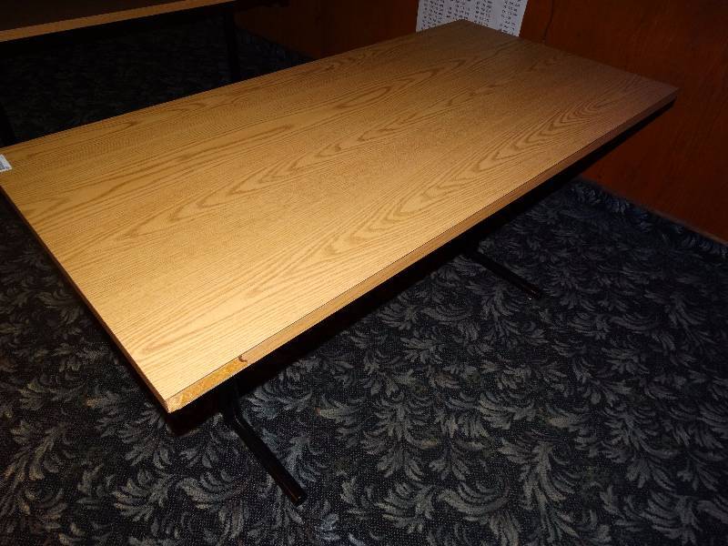 lot 608 image: Long 2 pedestal base dining table