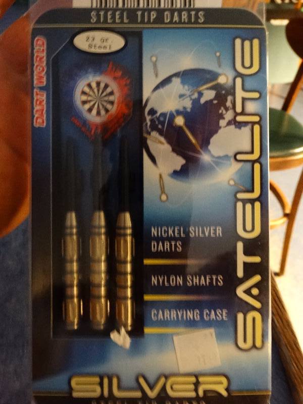 lot 692 image: Satellite Nickel Silver Steel Tip Darts w carrying case. New in box.