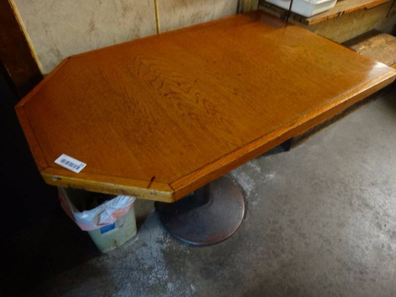 lot 701 image: Pedestal base Wood top dining table.