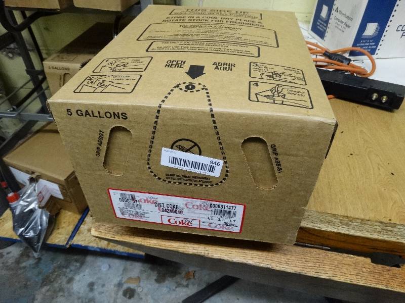 lot 946 image: 5 gallon unopened Diet Coke bag in box- In date