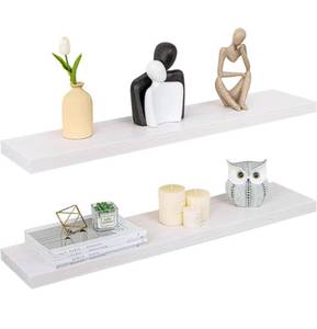 lot 60970 image: Floating Shelves 36 Inches Long - 8 Inch Deep Rustic Premium Solid Pine Wood for Storage - Farmhouse Wall Mounted for Living Room - Heavy-Duty Metal Bracket - 36 W x 8 D - Set of 2
