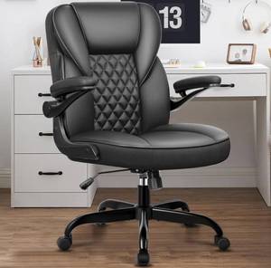 lot 60972 image: Office Chair Computer Desk Chair PU Leather Swivel Executive Task Chair with Adjustable Height Lumbar Support Padded Flip Up Armrests Home Office Black