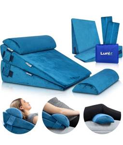 lot 60975 image: Lunix 4pcs Orthopedic Bed Wedge Pillow Set, Post Surgery Memory Foam for Back, Leg & Knee Pain Relief, Sitting Pillow, Adjustable Pillows for Acid Reflux and GERD for Sleeping, with Hot Cold Pack