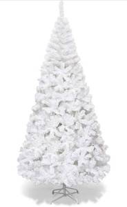 lot 60983 image: Goplus 6ft White Christmas Tree, Unlit Artificial Christmas Pine Tree with 650 PVC Branch Tips, Foldable Metal Stand, Indoor Xmas Full Tree for Office Home Store Party Holiday Decor