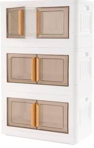 lot 60984 image: Storage Bins with Lids, 3 Pack 8.4 Gal Stackable Storage Bin for Closet Organizer, Collapsible Storage Containers with Front Door, Moveable Storage Box with Wheels for Home, Office
