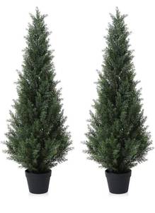 lot 60985 image: 4FT Artificial Cedar Topiary Trees for Outdoors Potted Fake Cypress Trees Faux Evergreen Plants for Home Porch Decor Set of 2